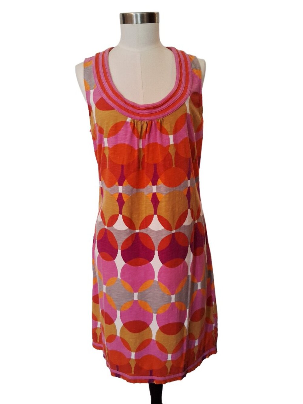 Boden Colorful Mod Geometric Print Cotton Shift Dress Sz 12 - Large